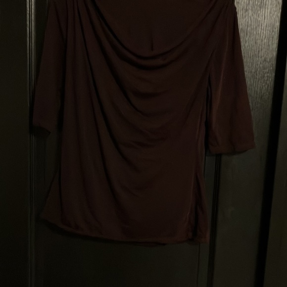 L Stewart and brown burgundy top with lining and draped neckline front and back - Picture 2 of 4